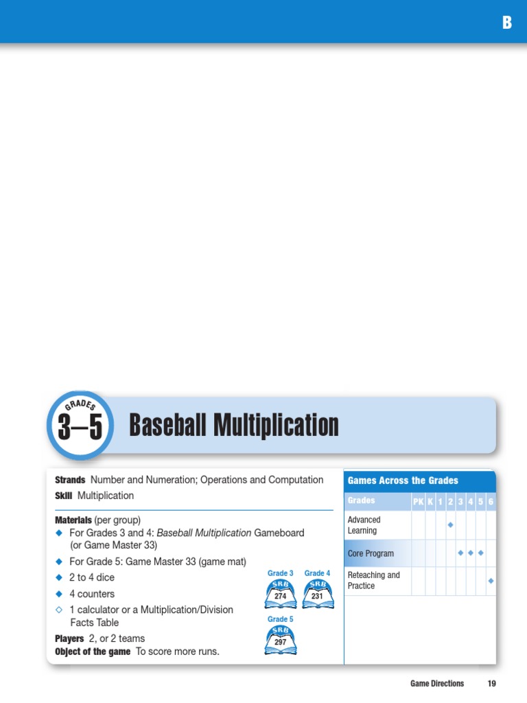 Gr3 5 Baseball Multiplication Tgg Batting Baseball Pitcher