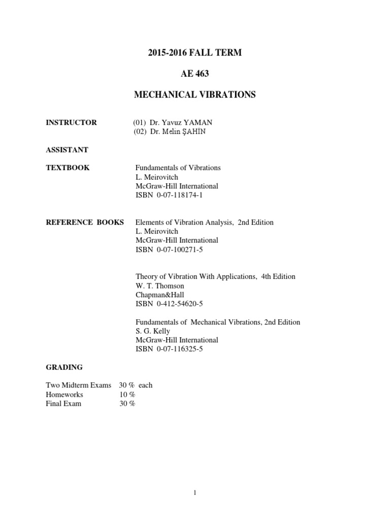AE 463 Mechanical Vibrations Course Guide | PDF