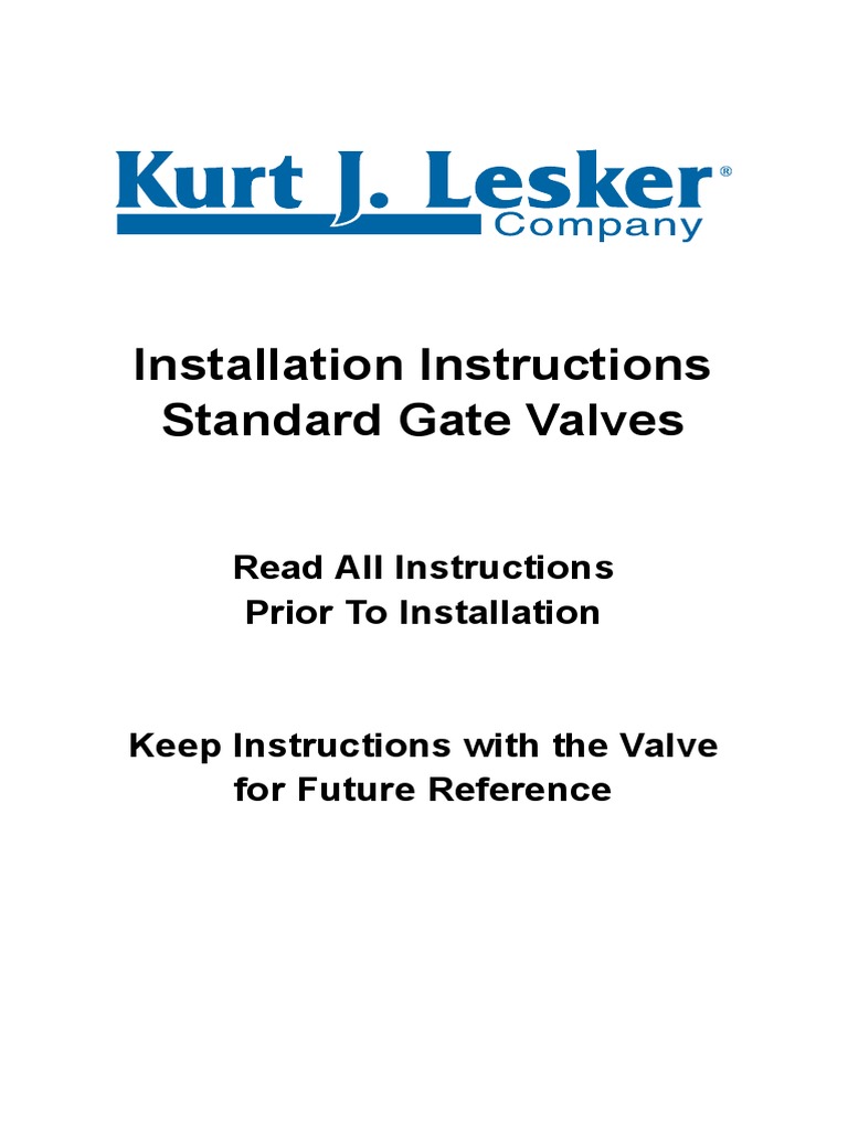 Gate Valve Installation Instructions | PDF | Valve | Screw
