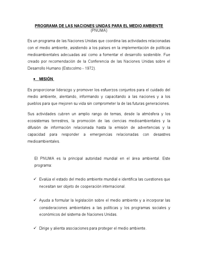 Programa de Las Naciones Unidas para El Medio Ambiente | PDF | Uso ...