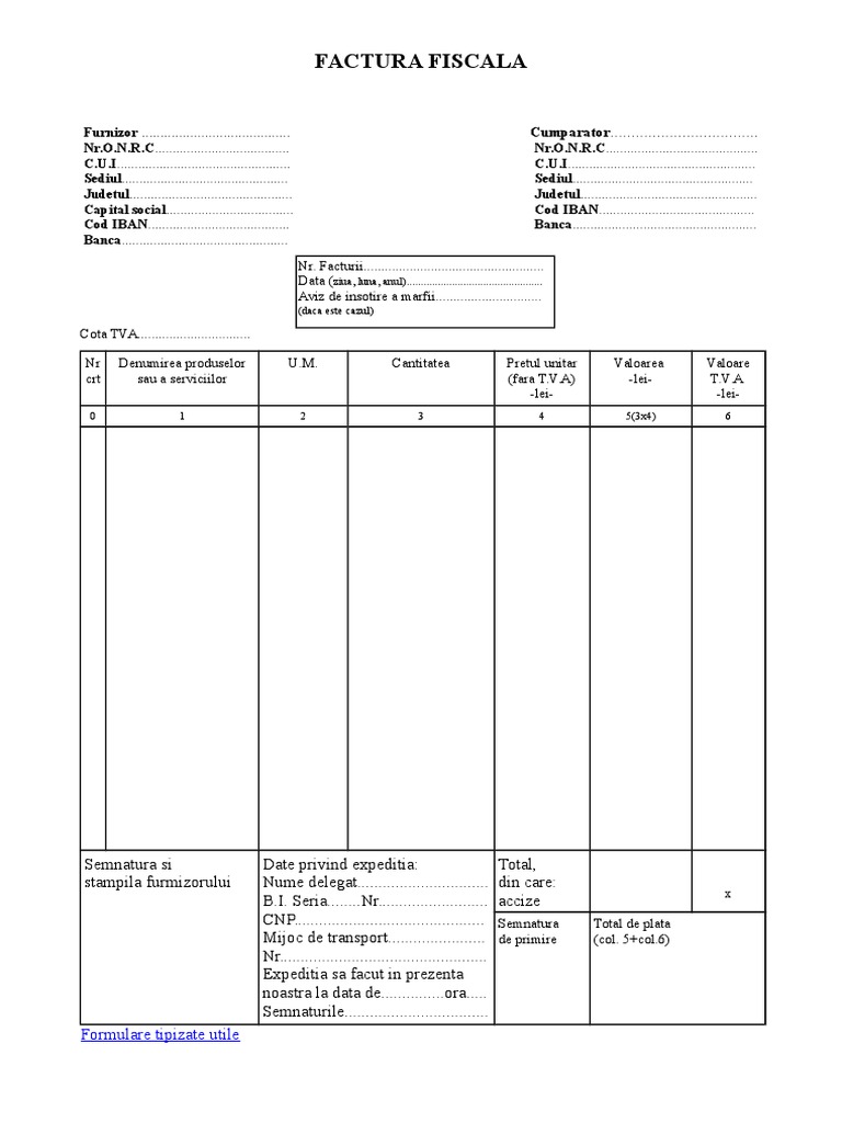 Factura Fiscala Word | PDF
