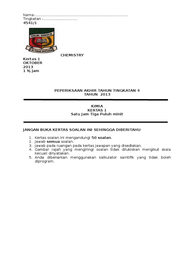 Akhir tahun kimia tingkatan 4