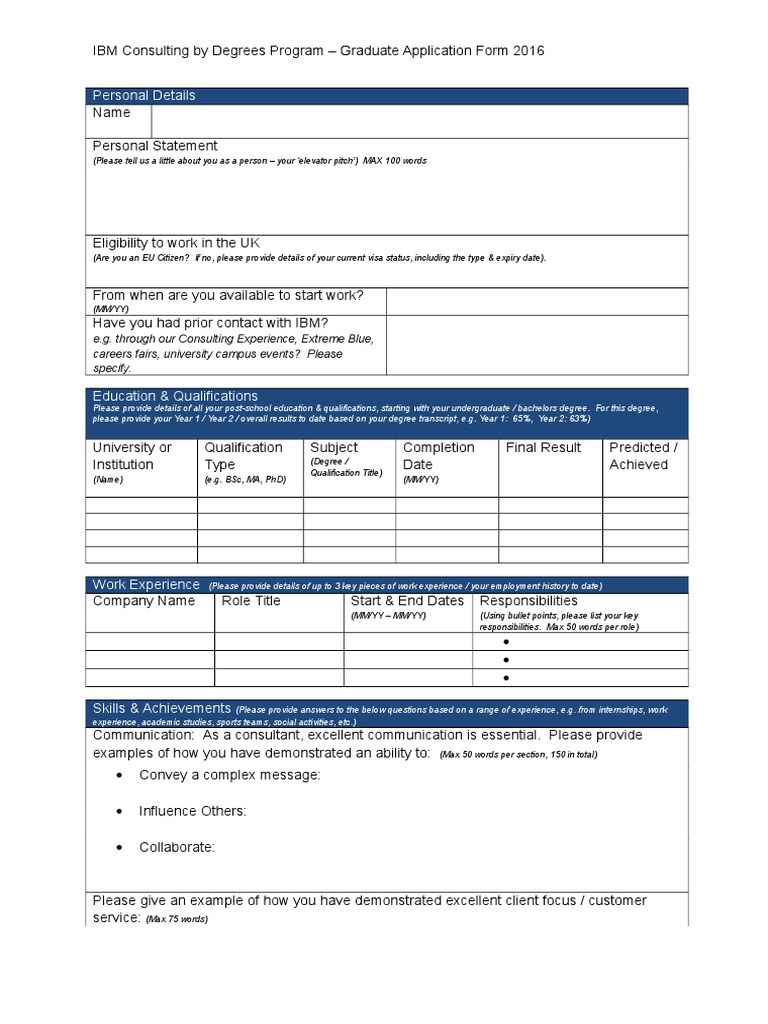 2016 CBD Application Form PDF Ibm Academic Degree