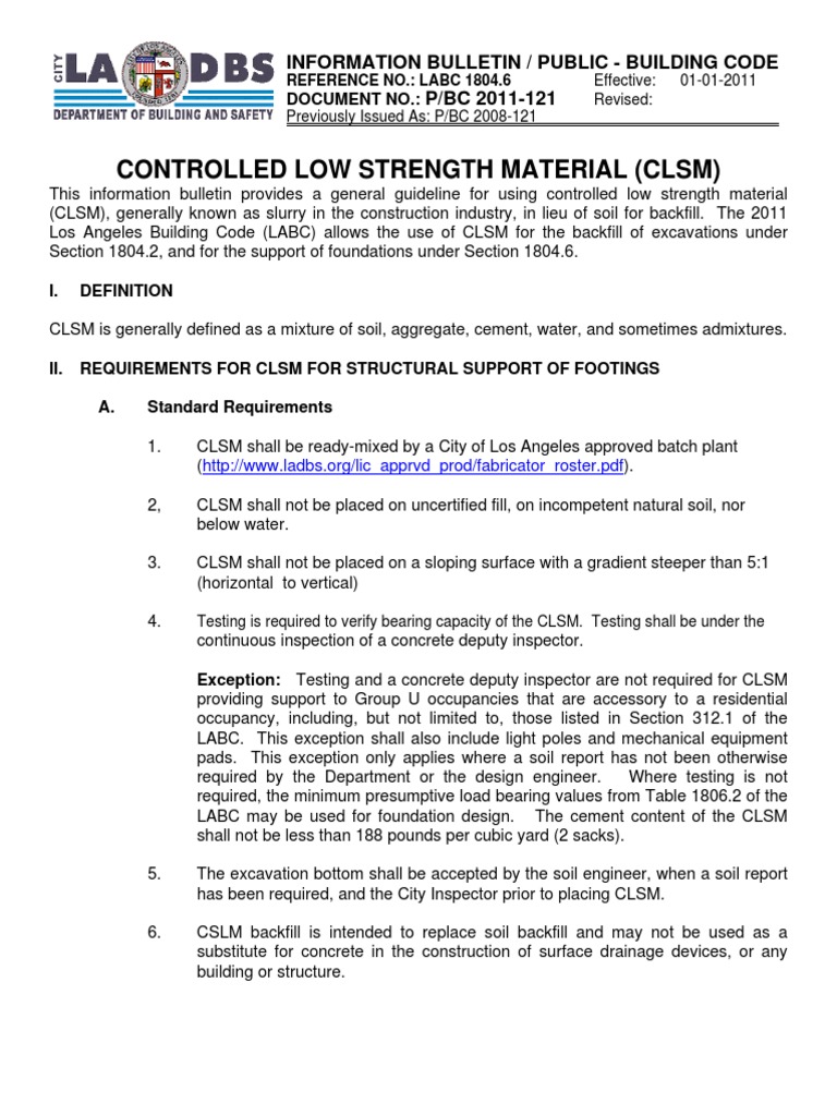 Controlled Low Strength Material (CLSM) Information Bulletin / Public