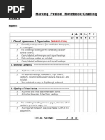 Rubrics For Notebook Checking | PDF | Writing