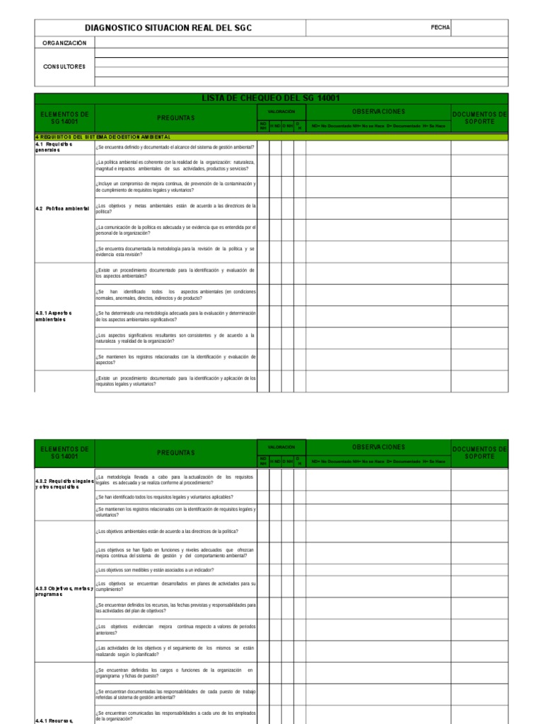 Lista de Chequeo ISO 14001 en Excel | PDF | Science | Ciencia (general)