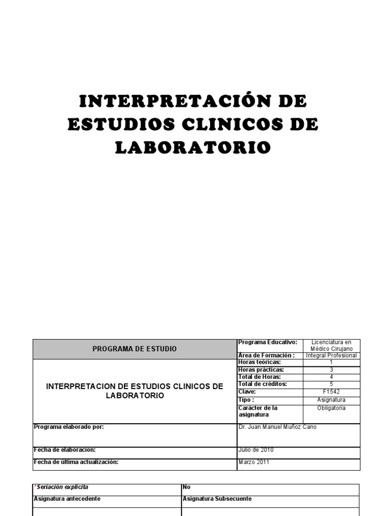 Interpretacion de Estudios Clinicos de Laboratorio | PDF | Laboratorios ...