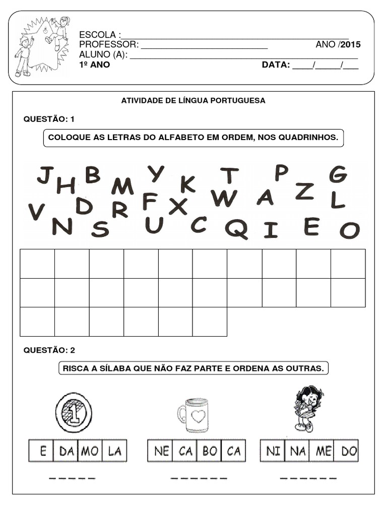 Atividade 1º Ano de Lingua Portuguesa