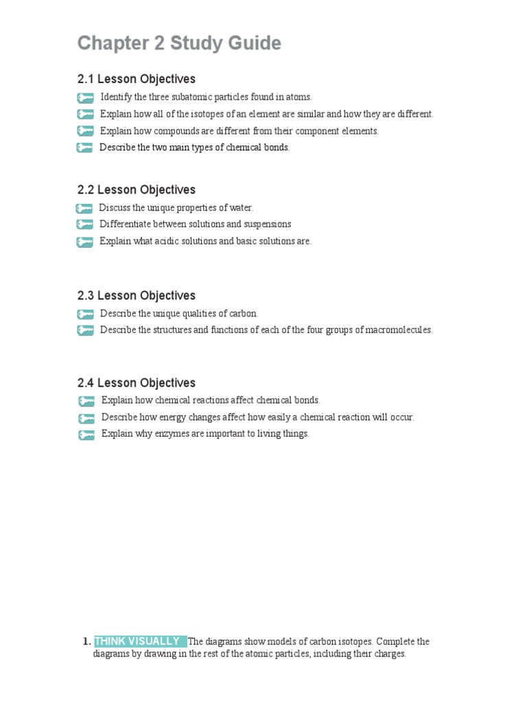 Chapter 2 Chemistry Study Guide Answers | PDF | Chemical Reactions | Atoms