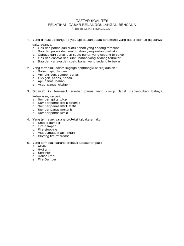 Daftar Soal Tes Apar