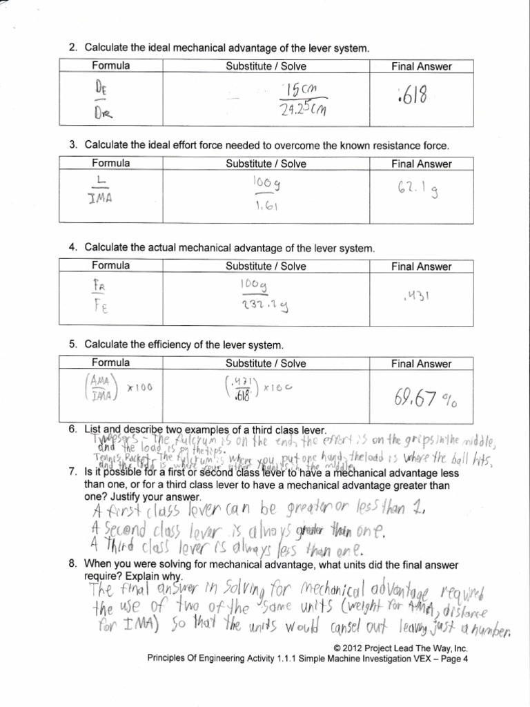 Lever System Calculations Guide | PDF | Teaching Methods & Materials ...