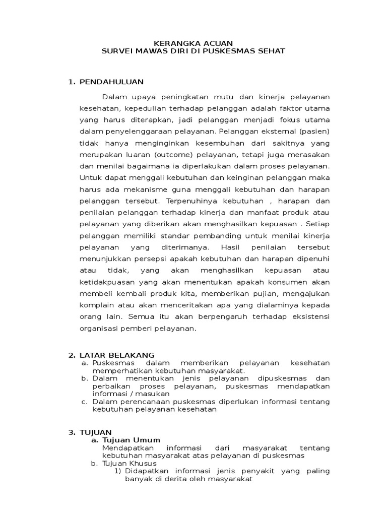 Contoh Kerangka Acuan Survey Mawas Diri Kendali Mutu