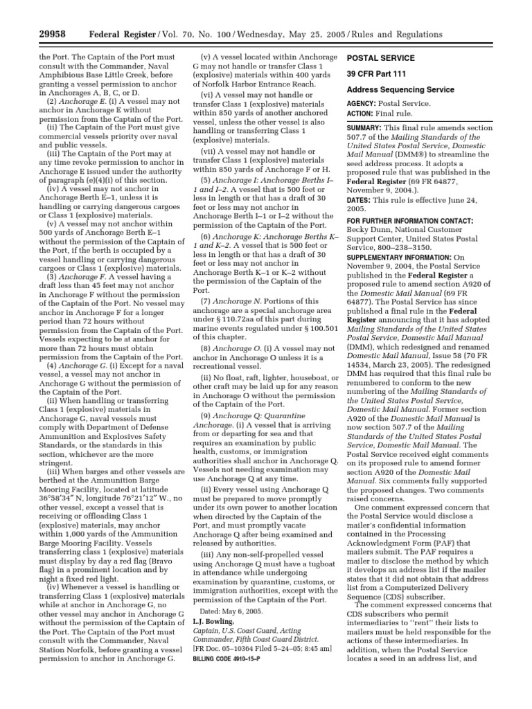 Rule: Domestic Mail Manual: Address sequencing services | United States