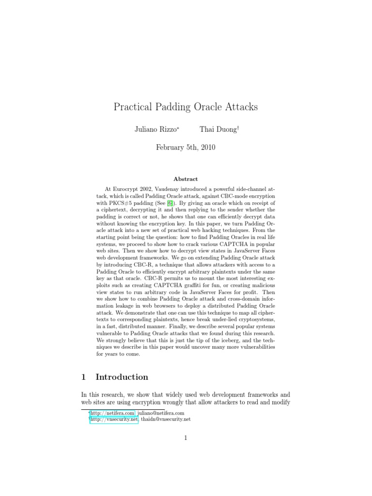 Practical Padding Oracle Attacks | PDF | Cryptography | Java Server Faces