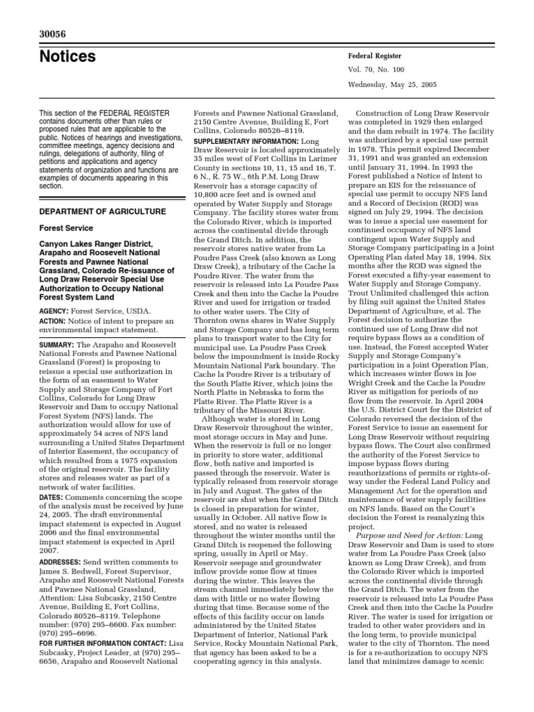 Notice Environmental Statements Notice of Intent Arapaho and