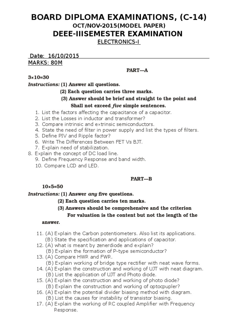 DEEE II Semester Exam Model Paper | PDF | Technology & Engineering