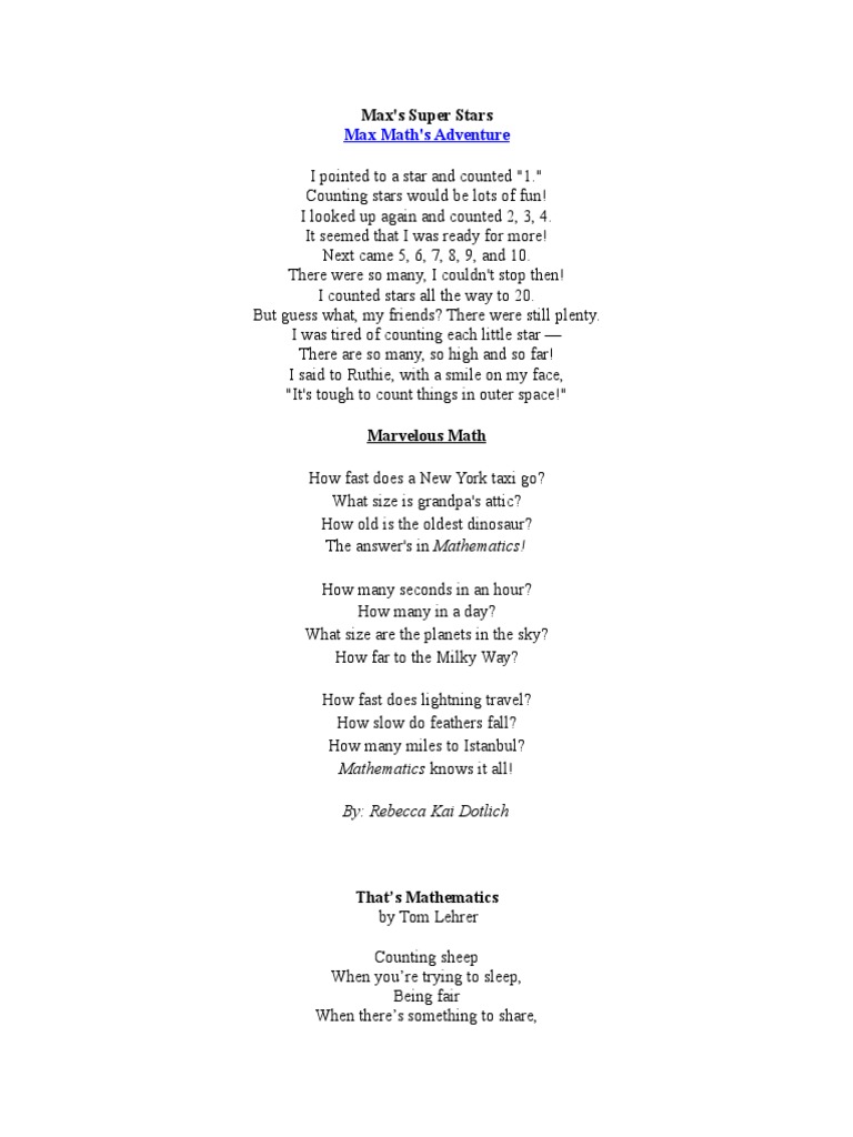 Math Poems | Fraction (Mathematics) | Exponentiation