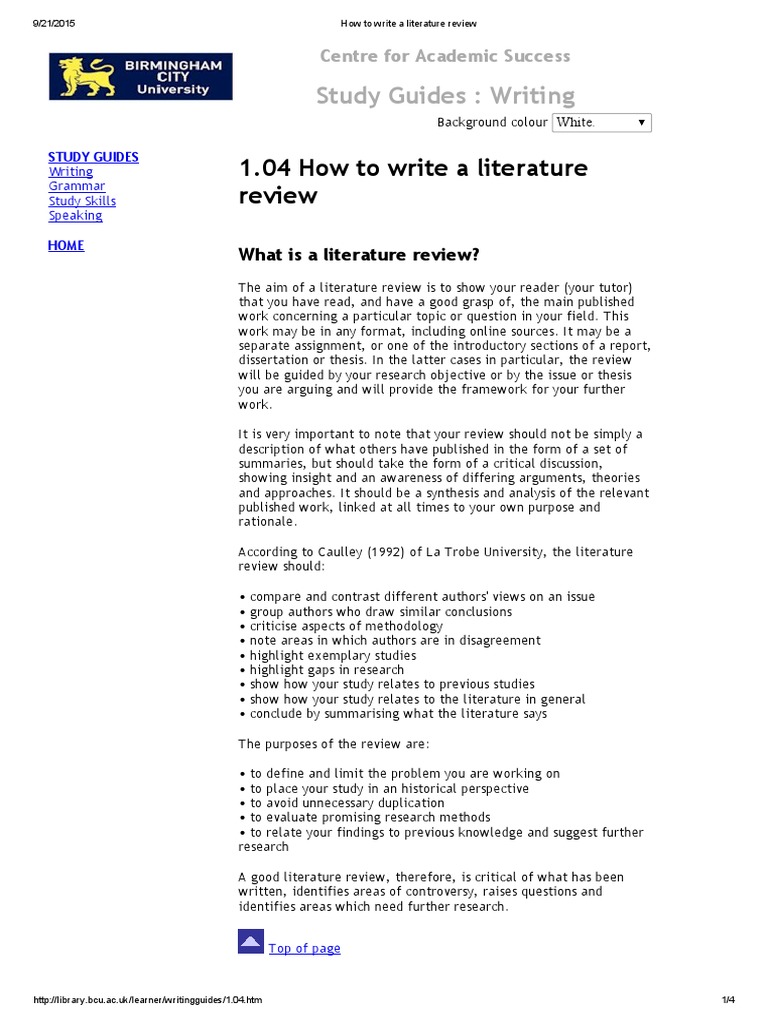 How To Write A Literature Review | PDF | Literature Review | Thesis