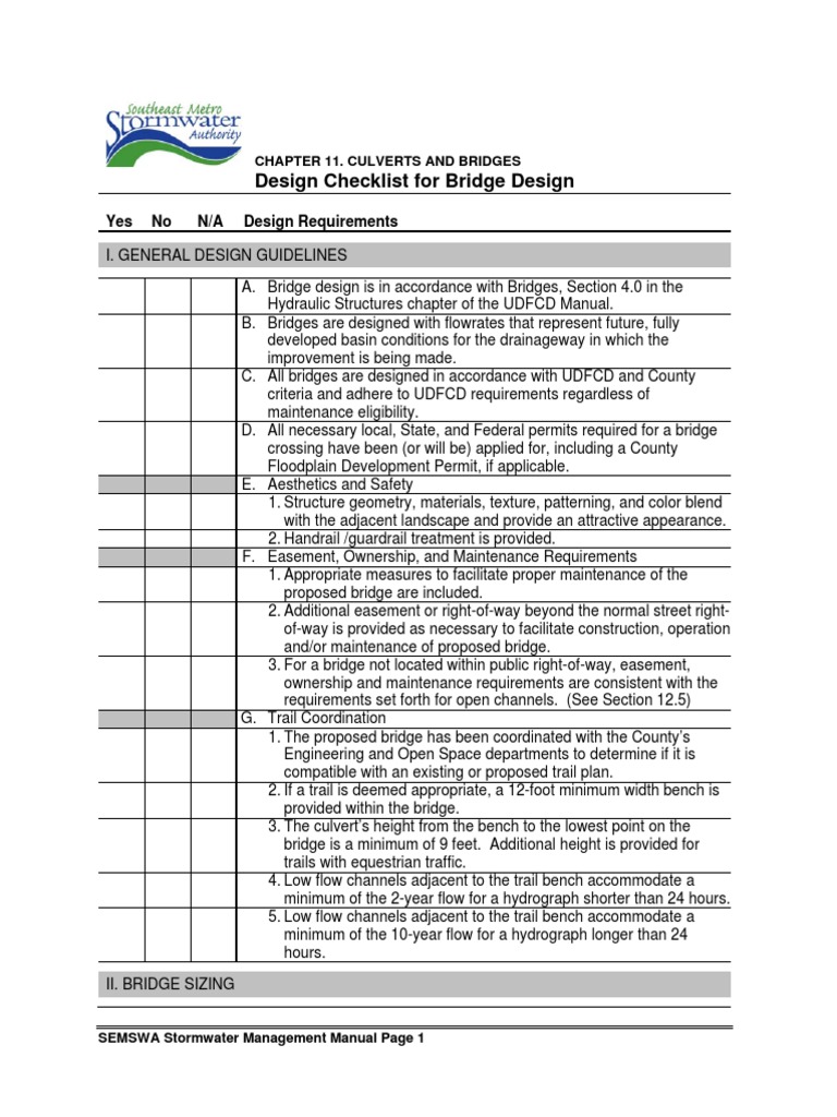 Checklists Bridge Design, Bridge PDF Flood Earth Sciences