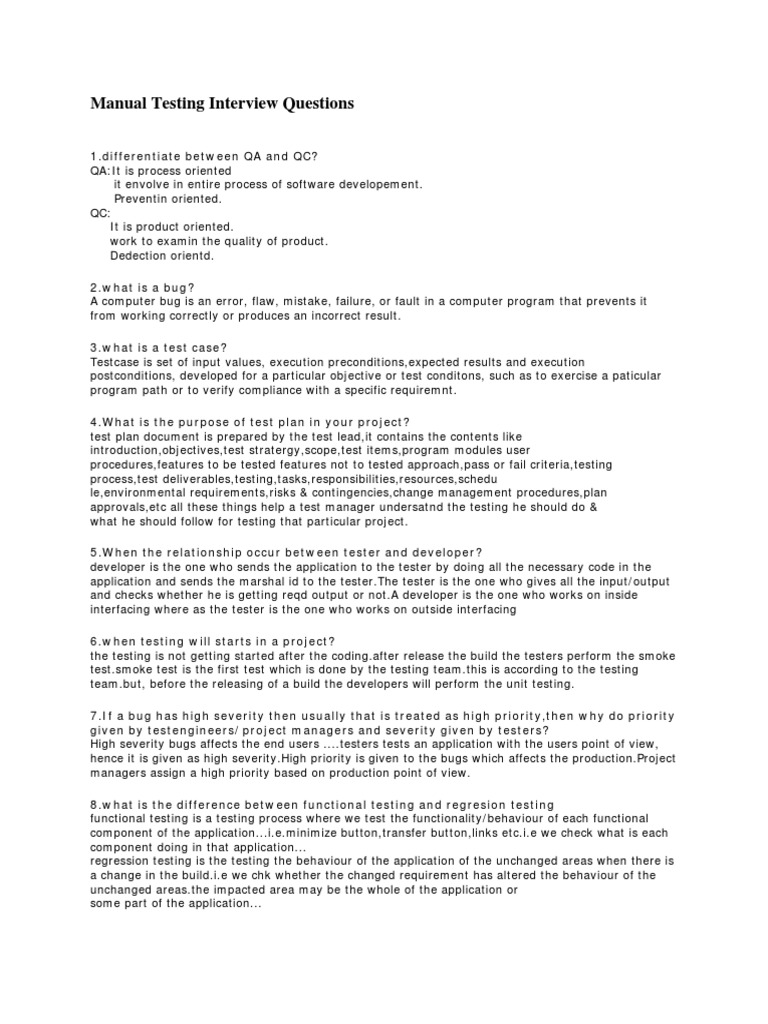 Manual Testing Interview Questions | PDF | Software Release Life Cycle ...