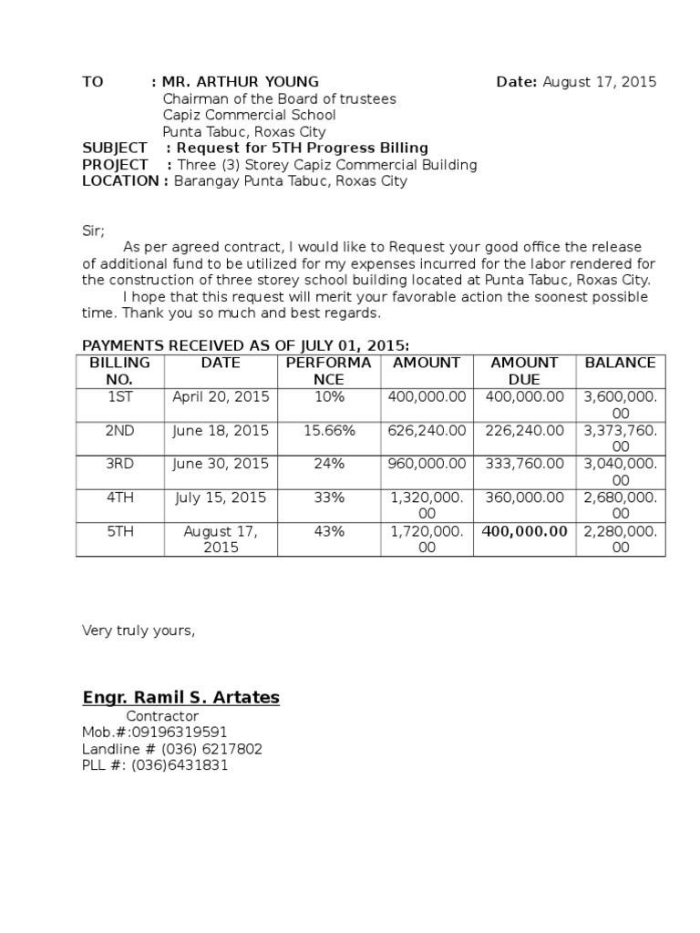 Request for 5th Progress Billing | PDF