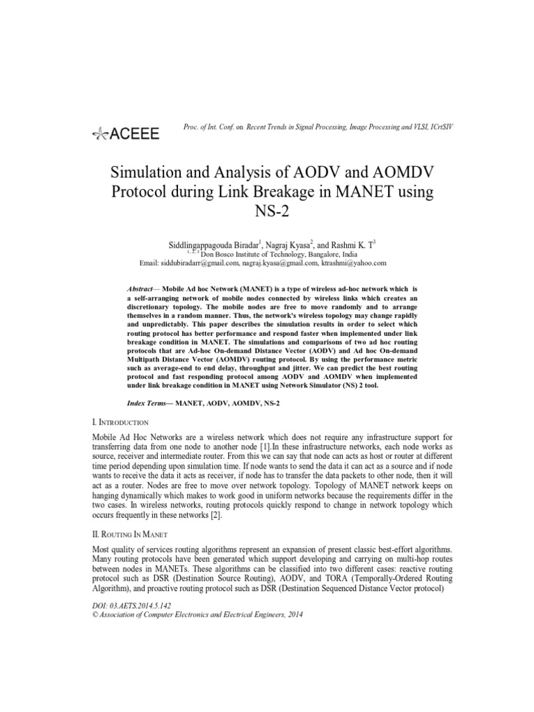 Simulation and Analysis of AODV and AOMDV Protocol During Link Breakage ...
