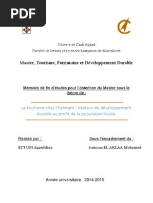 Memoire De Fin D Etudes Le Tourisme Chez L Habitant Vecteur De Developpement Durable Au Profit Des Populations Locales Pdf Tourisme Environnement Naturel