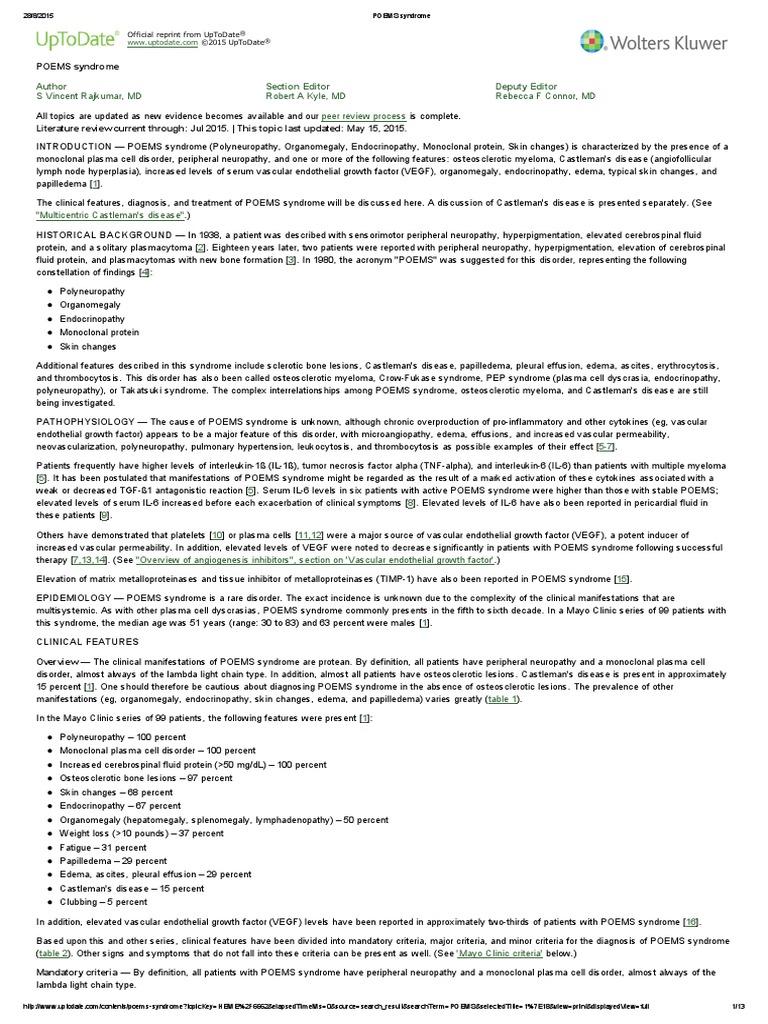 POEMS Syndrome Multiple Myeloma Peripheral Neuropathy