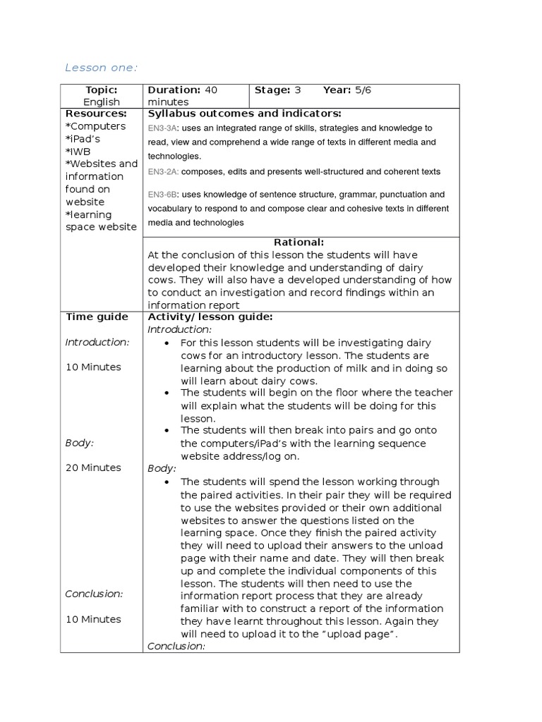 Dairy Cows Investigation Lesson Plan | PDF