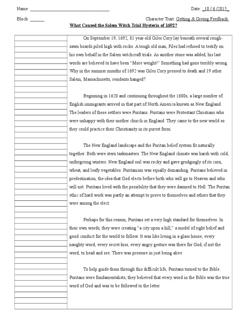 salem witch trials close read article Witchcraft Trials