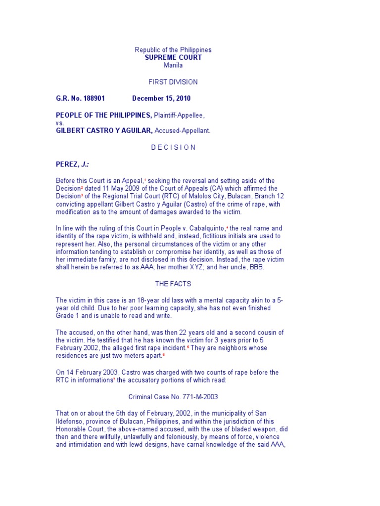 Castro's Rape Conviction of Minor Victim | PDF | Rape | Burden Of Proof ...
