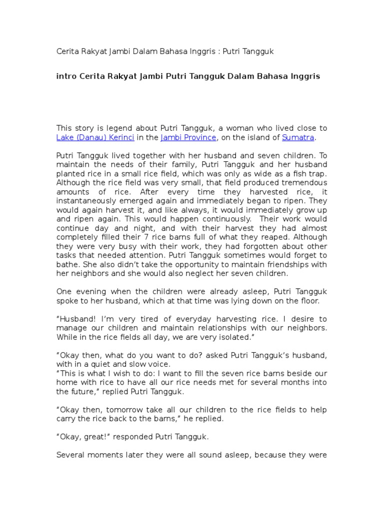Cerita Rakyat Dalam Bahasa Inggris Terjemahan