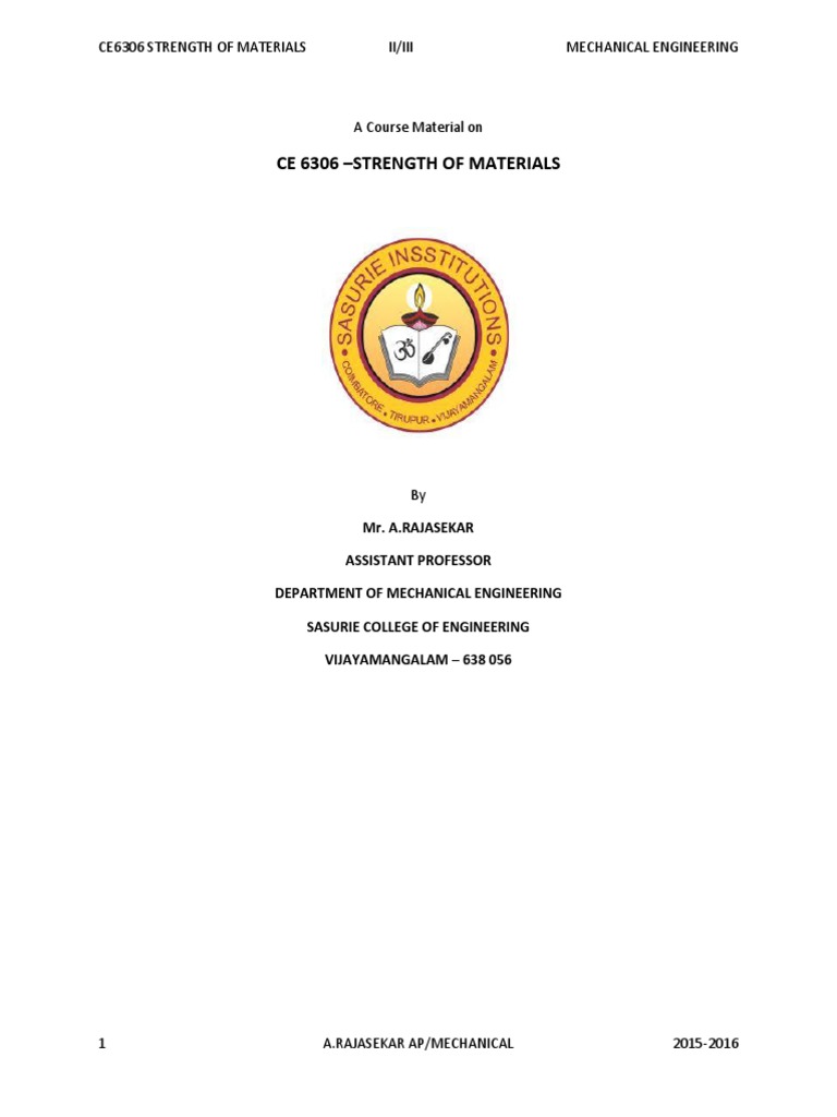 Strength of Materials Course Overview | PDF | Bending | Stress (Mechanics)