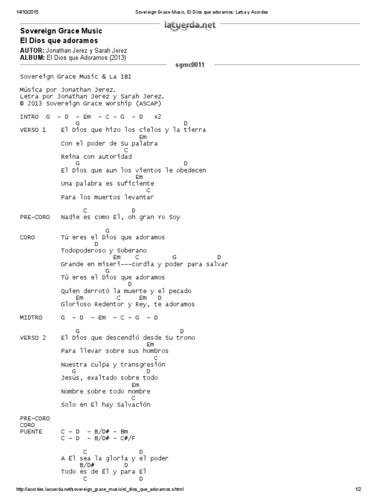 Sovereign Grace Music, El Dios Que Adoramos - Letra y Acordes 2 | PDF ...