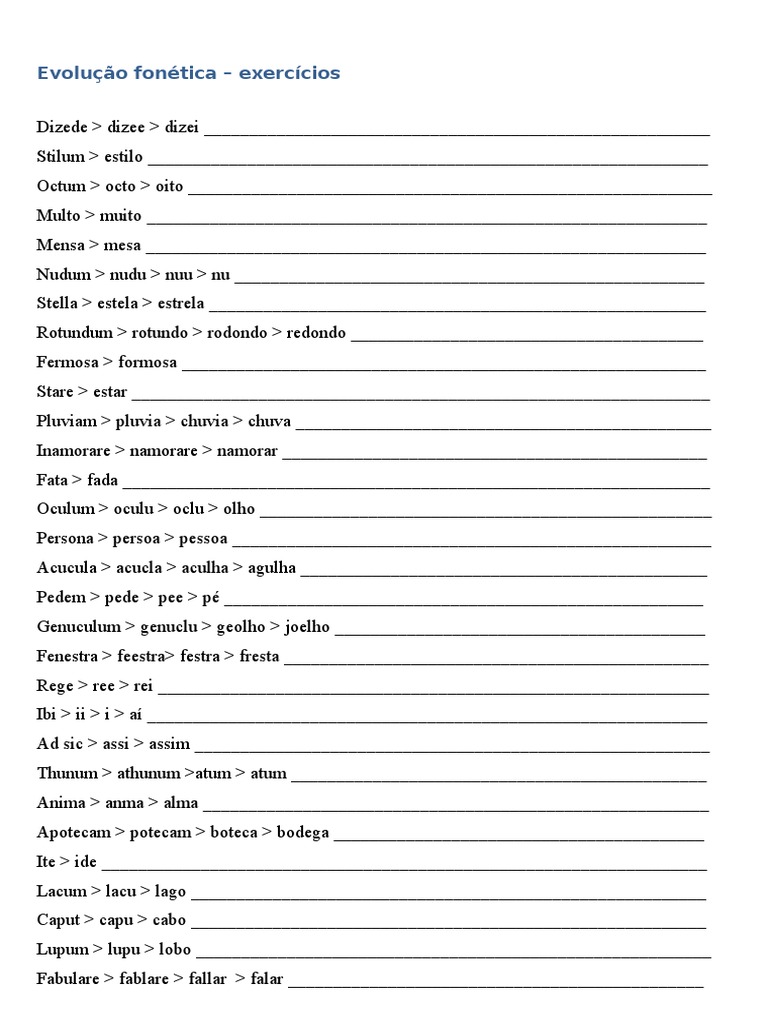 Exercícios Evolução Fonética