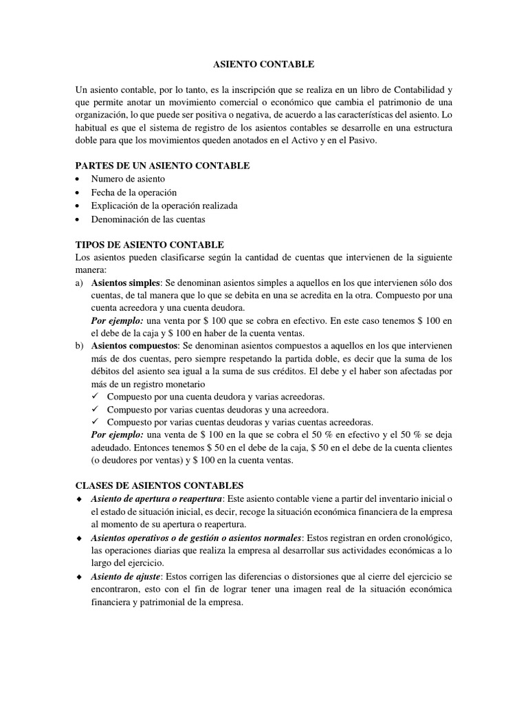 Tipos y Estructura de Asientos Contables | PDF | Contabilidad | Economias