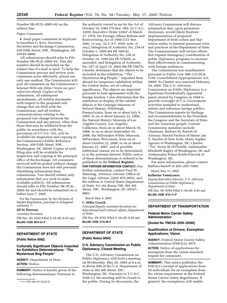 Notice Motor Carrier Safety Standards Driver Qualifications— Barron