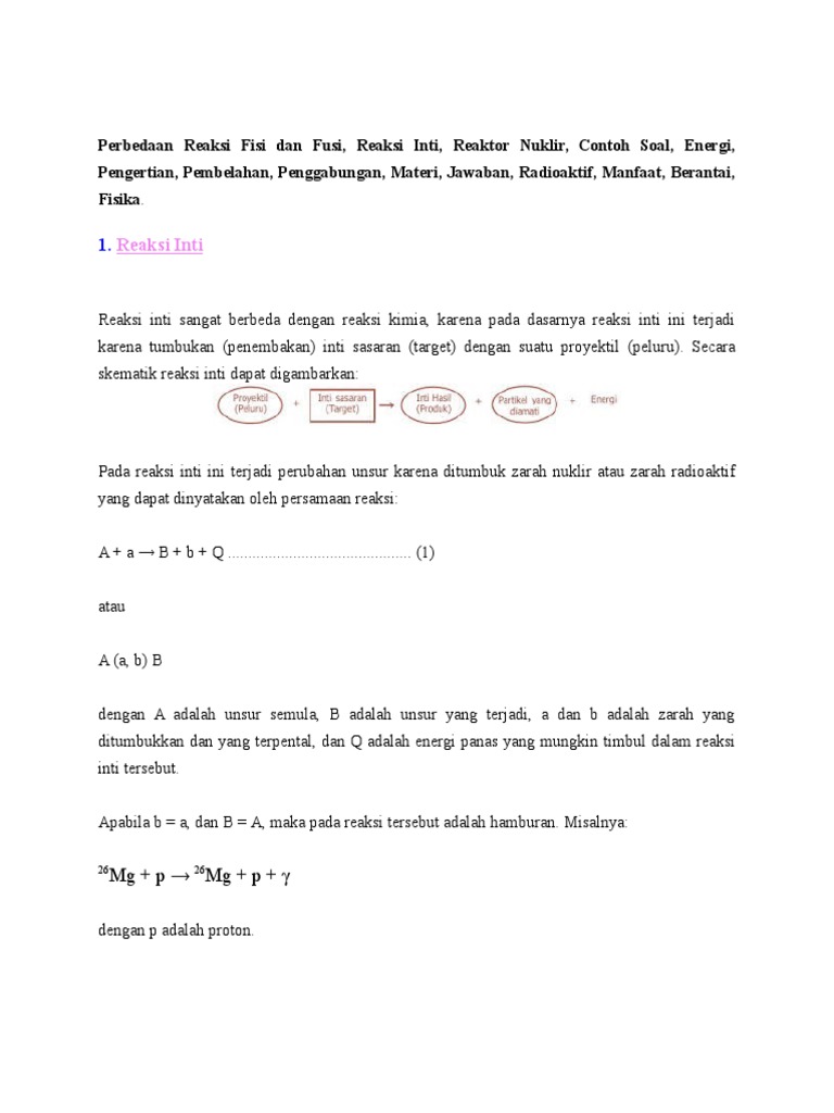 Perbedaan Reaksi Fisi Dan Fusi Reaksi Inti Reaktor Nuklir Contoh Soal Energi