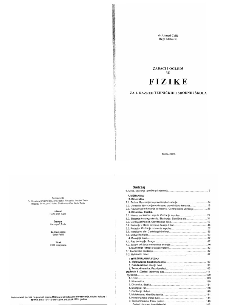 Fizika Zadaci I Ogledi 1 Razred Colic Mehuric Pdf