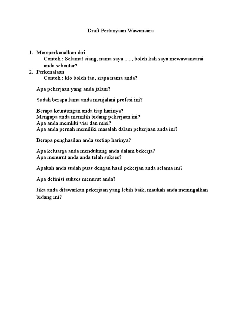 Draft Pertanyaan Wawancara