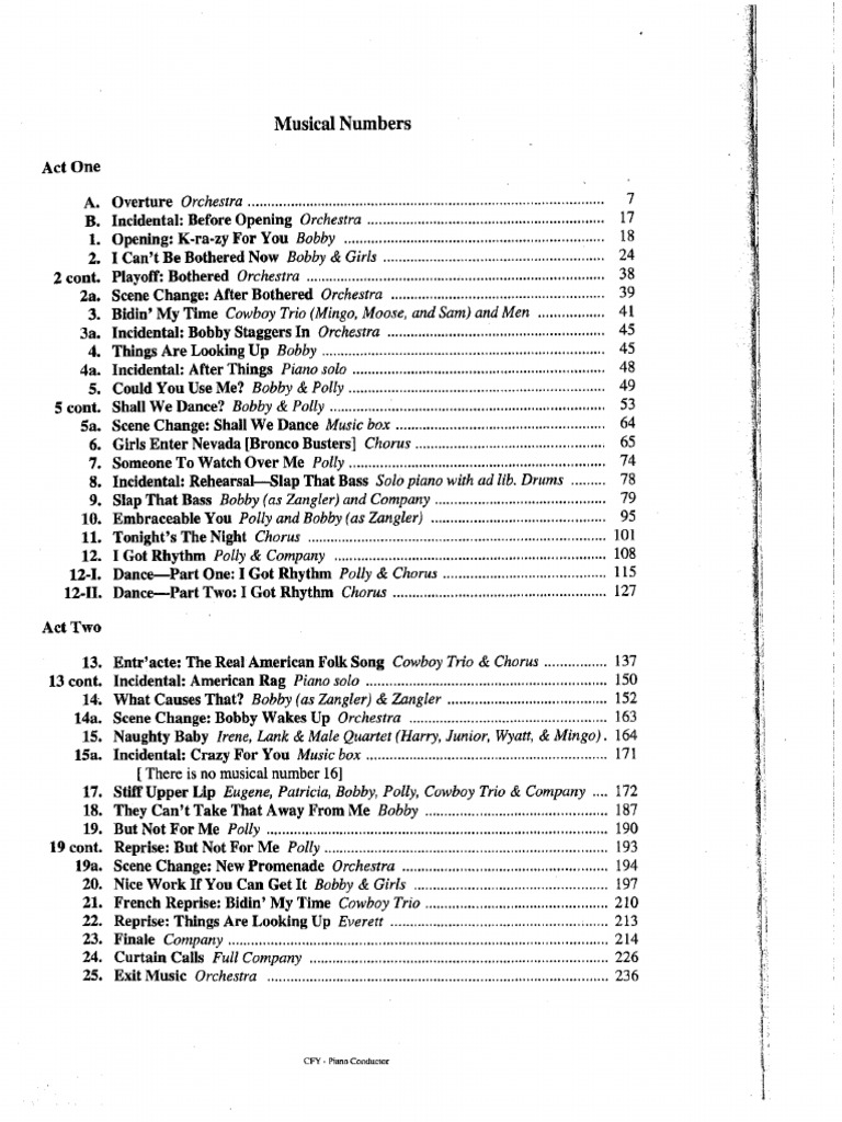 Crazy For You Vocal Score (Complete) | PDF | Entertainment (General)