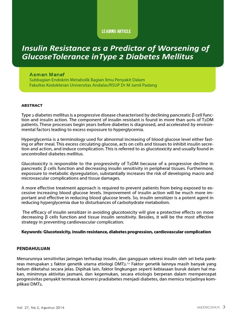 LEADING ARTICLE Insulin Resistance As A Predictor of Worsening of ...