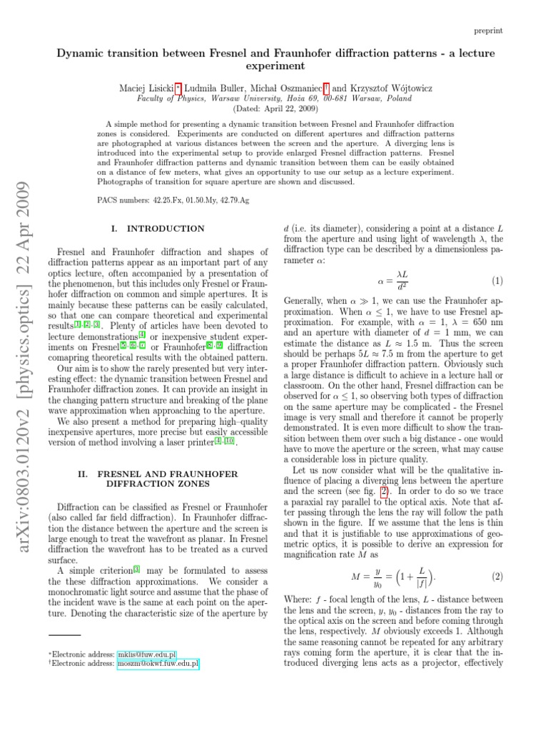 Dynamic Transition in Diffraction Patterns | PDF | Diffraction | Lens ...