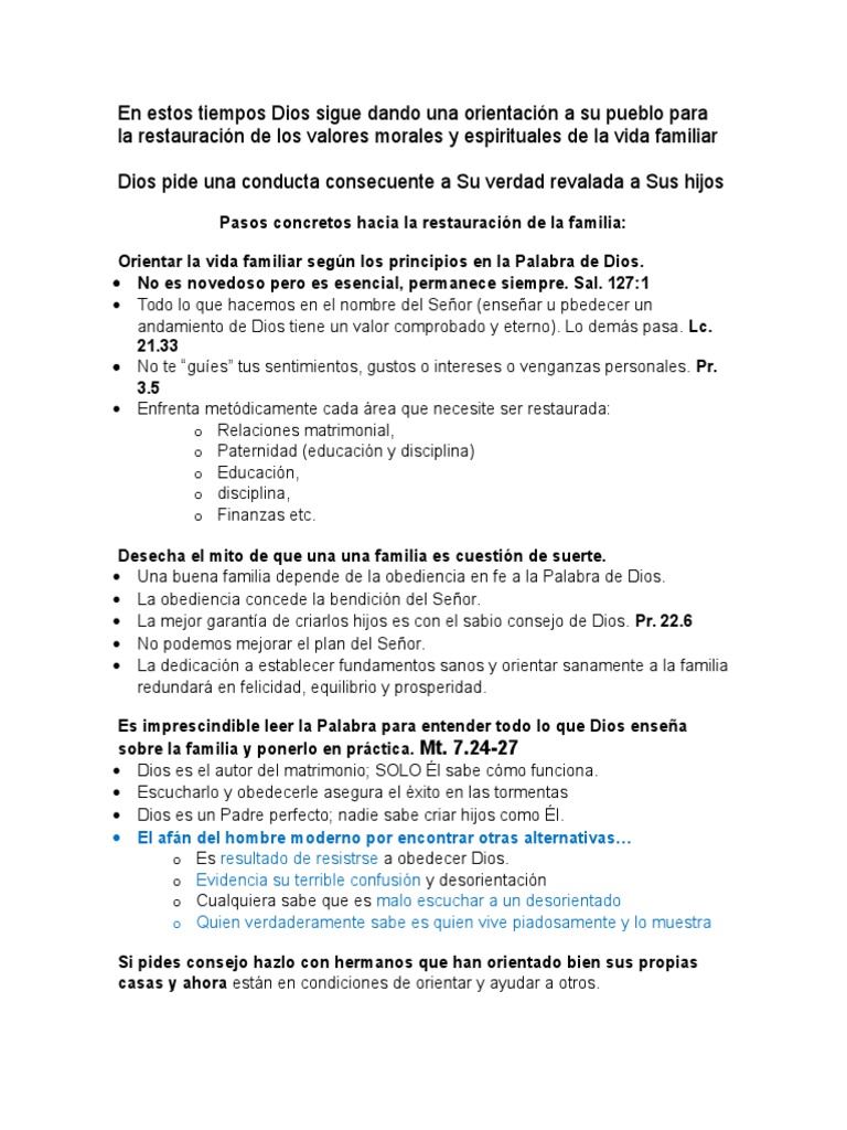 Pasos Concretos Hacia La Restauración de La Familia | PDF