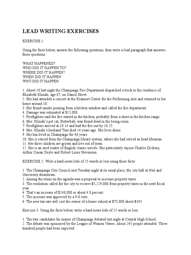 Lead Writing Exercises Elections Politics