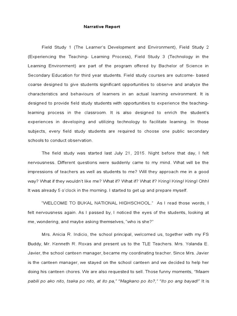 narrative report 1st week Teachers Teaching