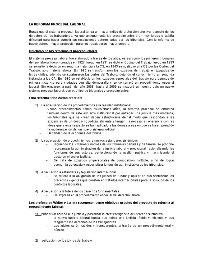 La Reforma Procesal Laboral  Labour Law  Procedural Law
