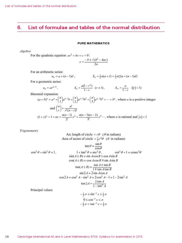 Mf9 Formula Sheet List Of Formulas Variance Standard Deviation