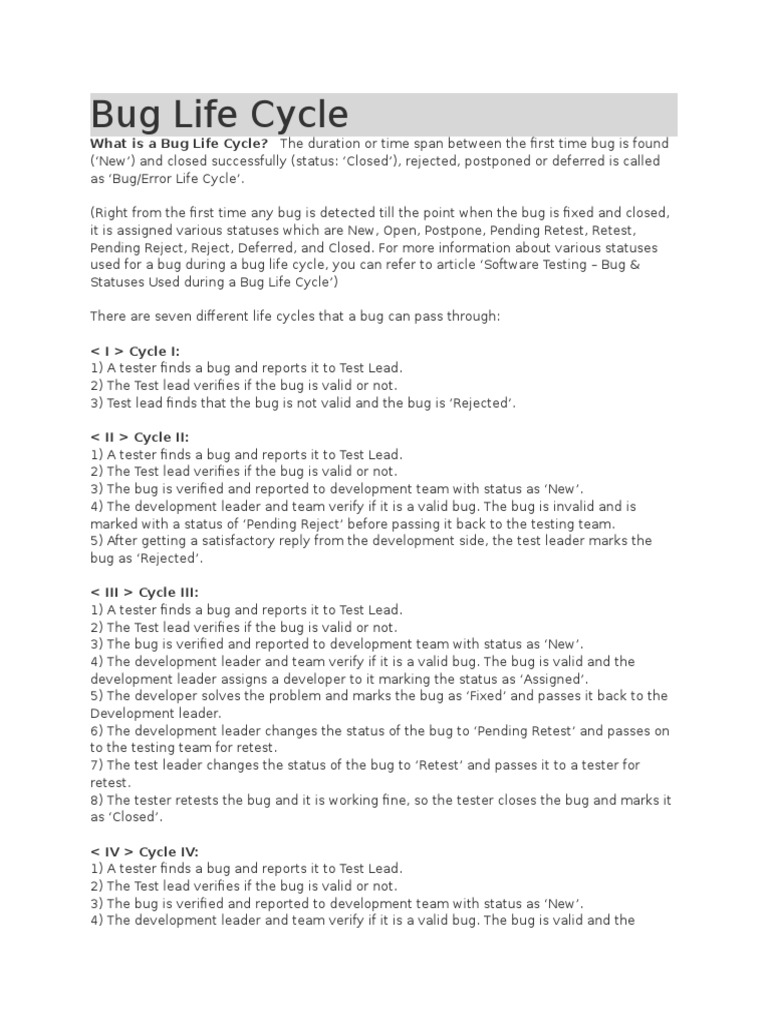 Bug Life Cycle What Is A Bug Life Cycle? The Duration or Time Span
