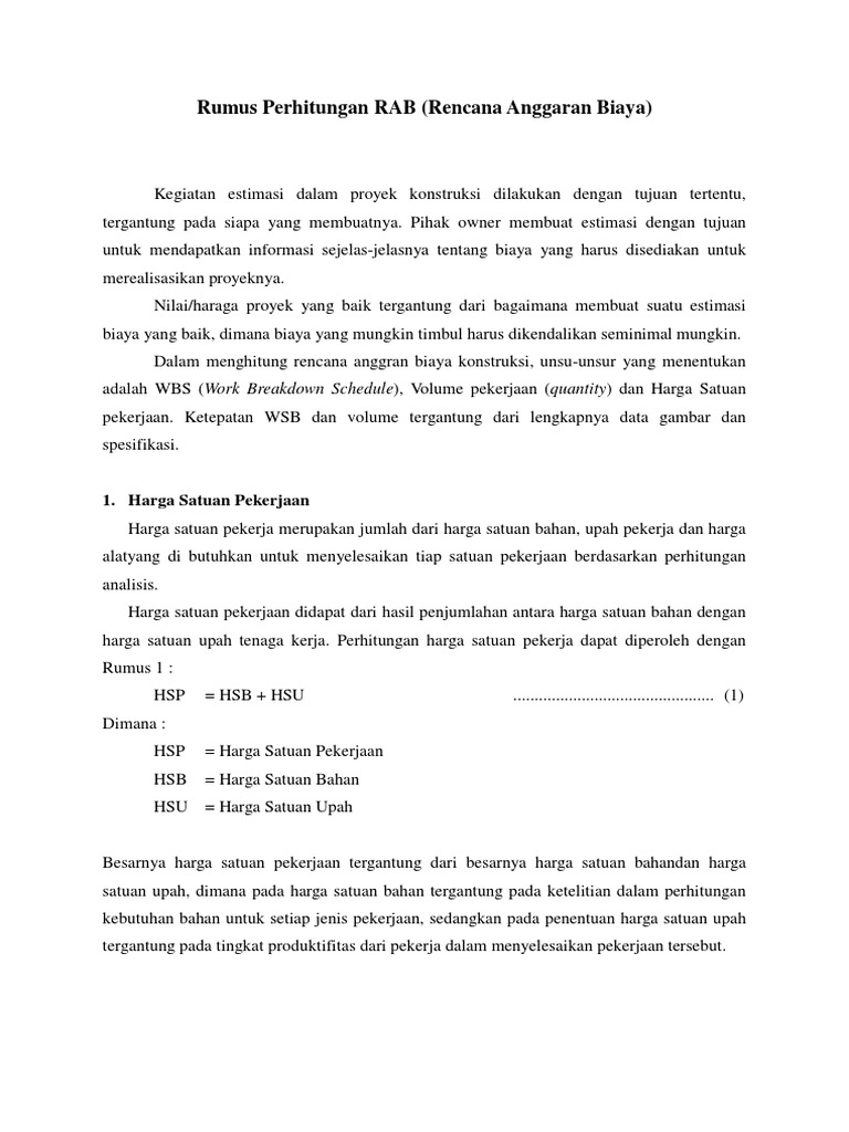 Rumus RAB dan Satuan Pekerjaan Konstruksi | PDF | Metode & Bahan Ajar